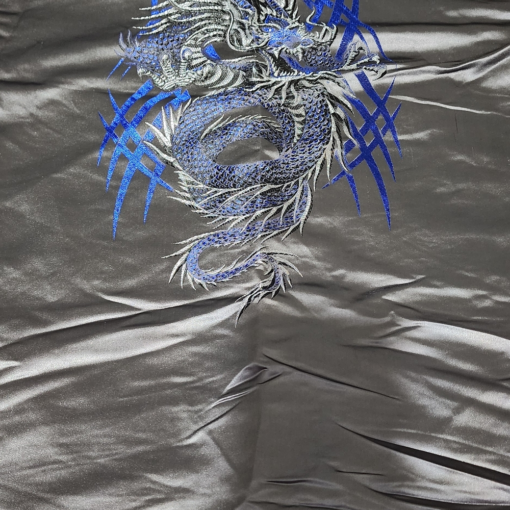 Gray and Blue Dragon Embroidered Fabric